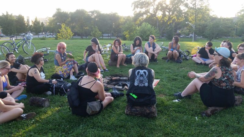 Women hang out before a Chicago FWOD ride last August. Photo: Jean Khut
