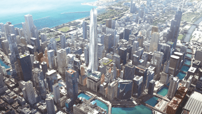 Rauner's proposed tower would soar 115 stories, higher than the Sears Tower. Image: Adrian Smith + Gordon Gill