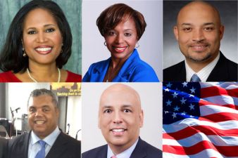 The candidates for Fourth Ward alderman, clockwise from top left: Sophia King, Ebony Lucas, Marcellus Moore, Gregory Seal Livingston and Gerald Scott McCarthy. Provided photos, layout by DNAinfo