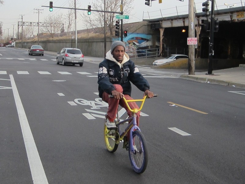 Robert Calvin rides in Chicago's Austin neighborhood. During a roughly nine-month period last year police wrote 321 bike citations in Austin but only 30 in majority-white Lakeview. Photo: John Greenfield