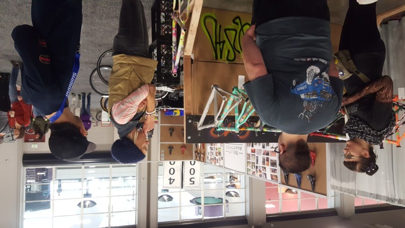 Emily Kachorek from Squid Bikes talks with attendees at NAHBS. Photo: Coco Johnson