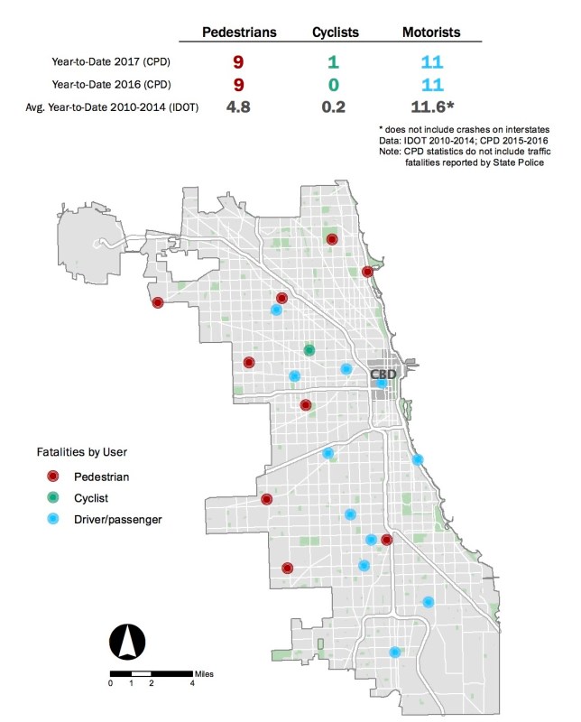 CDOT map of Chicago 2017 crash fatalities as of February 28.