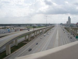 Texas widened I-10 in Houston to cram more car commuters onto the highway system, not to facilitate national trade. Photo: Socreate76 via Creative Commons
