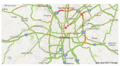There was no congestion crisis on the Atlanta highway system this morning. Image: Google Maps via City Observatory