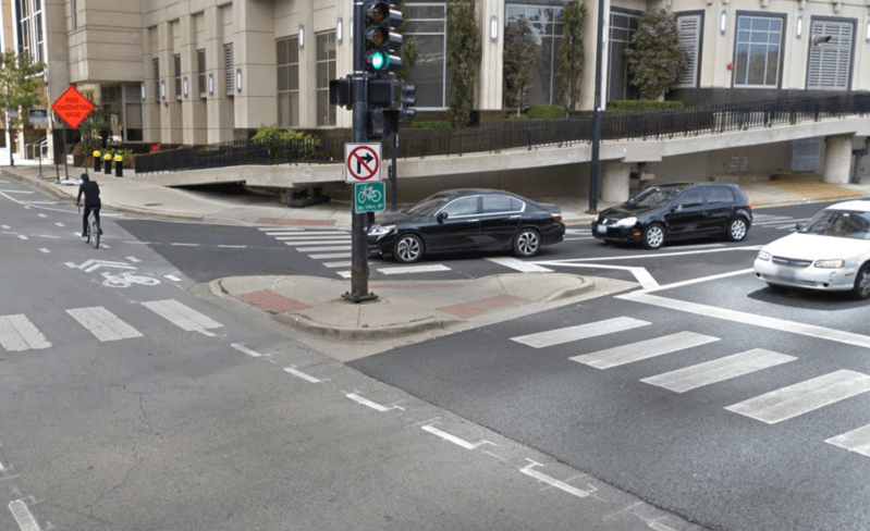 Yesterday's crash took place at the intersection between Grand and the southbound exit ramp of LSD, 100 feet or so west of the flyover. Image: Google Street View