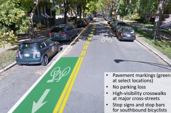 Rendering of the contra-flow bike lane on Glenwood.