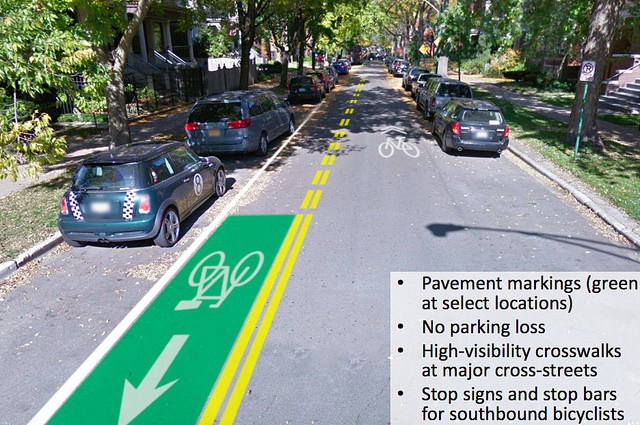 Rendering of the contra-flow bike lane on Glenwood.