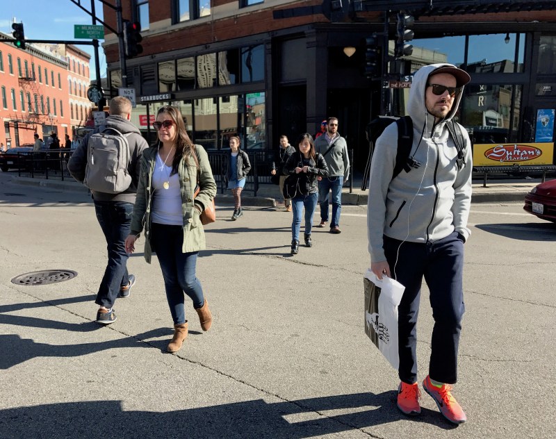 CDOT wants to add a new crosswalk in response to a "pedestrian desire line," the common practice of crossing directly between Starbucks and Walgreens. Photo: John Greenfield