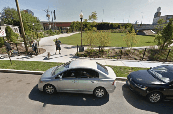 Faced with the prospect of teens skateboarding near their homes, neighbors decided that this featureless lawn is a "lovely" community asset.  Image: Google Street View