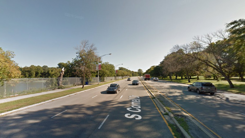 Cornell Drive, the 6-lane traffic sewer that currently runs though one of Chicago's most beautiful green spaces. Image: Google Maps