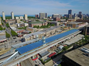 An aerial view of the Wilson stop, looking southeast towards Lake Michigan. Photo: Steven Vance