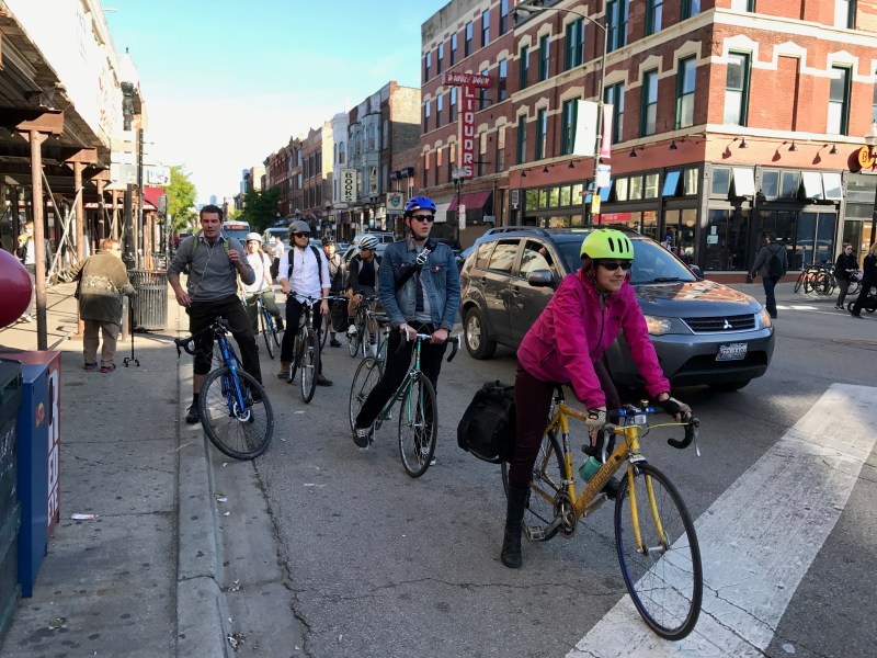 During the warmer months, cyclists make up about 40 % of traffic on the Hipster Highway. They deserve a safe place to ride. Photo: John Greenfield