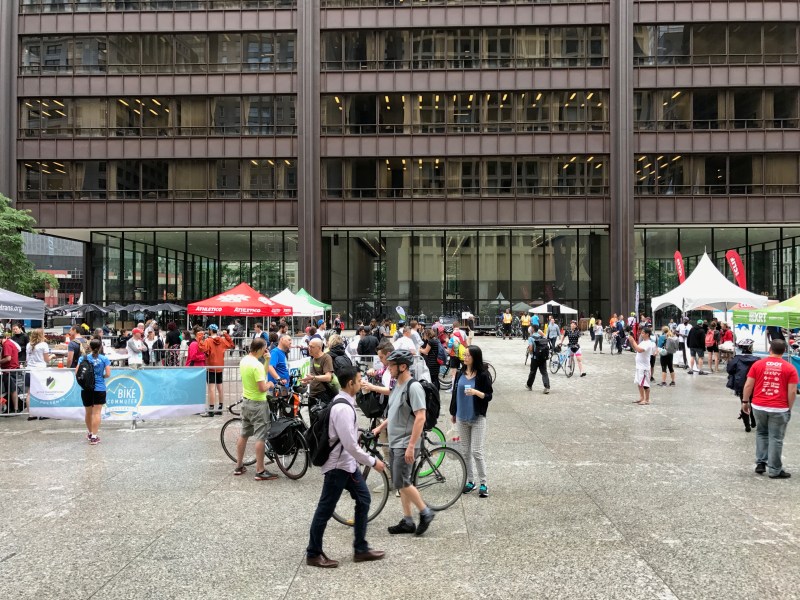 Friday's rainy Bike to Work Rally still drew plenty of people. Photo: John Greenfield