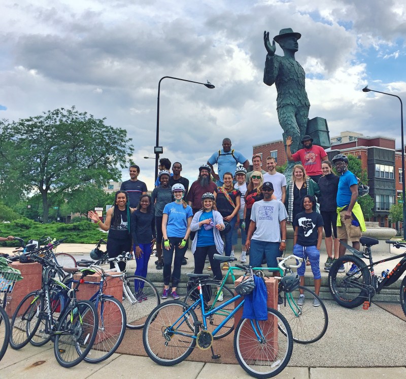 The Juneteenth ride assembles at the Monument to the Great Northern Migration. Photo: Waymond Smith