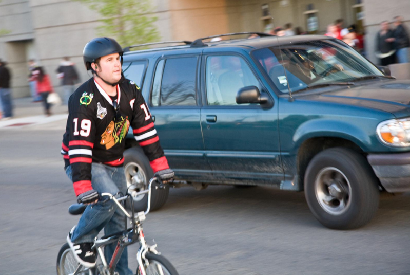 Biking to a Blackhawks game at the United Center. Photo: Mike Travis