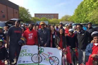Members of Go Bronzeville and Slow Roll Chicago celebrate Walk and Bike to School Day. Photo: Go Bronzeville