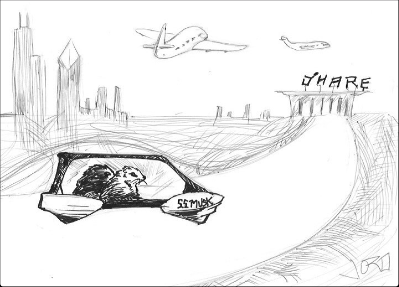 The future of airport transit? Musk says he can easily dig a new tunnel to O'Hare and whisk travelers there at 125 mph via "electric sled" propulsion. Image: Jonathan Roth