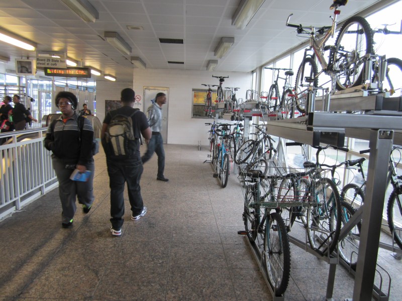 The existing bike racks at the 95th Street station. Photo: John Greenfield