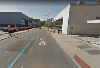 High Street in Akron is dominated by parking and institutional buildings and parking. Image: Google Maps