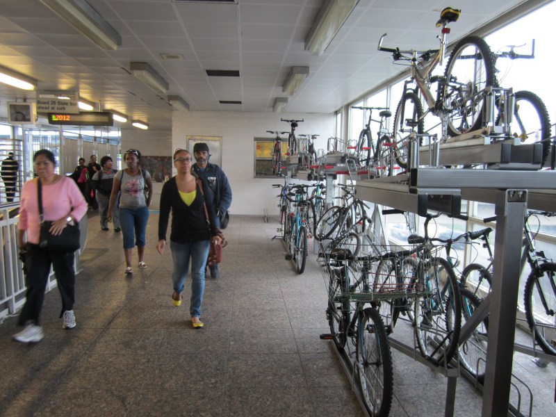 The existing bike racks at the 95th Street station. Photo: John Greenfield