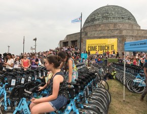 Stacks of Divvy bikes at the Adler Planetarium. Photo: John Greenfield
