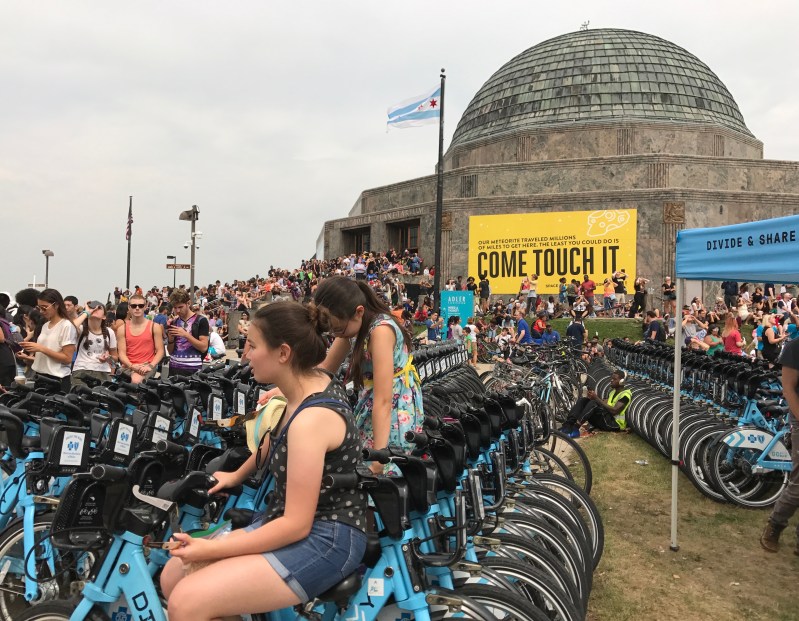 Stacks of Divvy bikes at the Adler Planetarium. Photo: John Greenfield