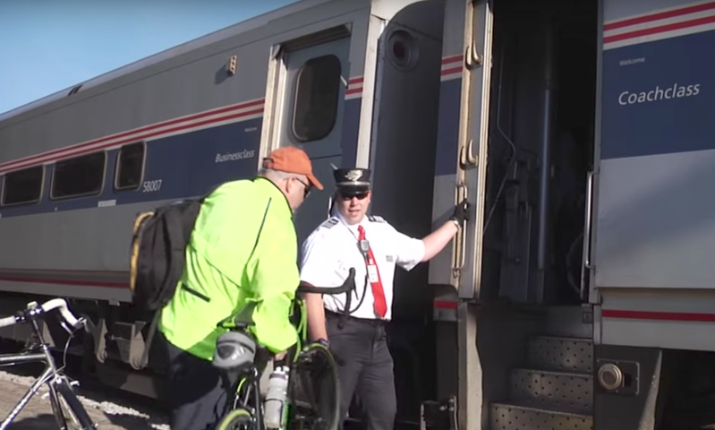 Bringing a bike on board a Blue Water train. Image: MDOT