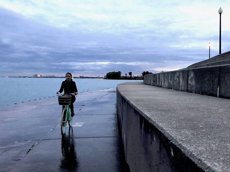 A cyclist rides on the revetment by the Adler Planetarium last week. Photo: John Greenfield