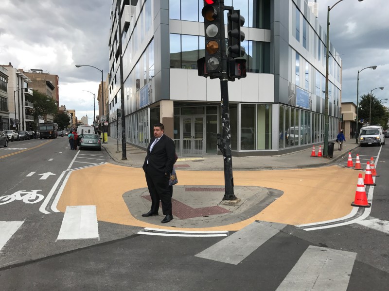 The partly completed slip lane removal at Division/Ashland/Milwaukee. Photo: John Greenfield