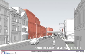 Rendering of a theoretical post-flyover construction TOD building. Image: CTA