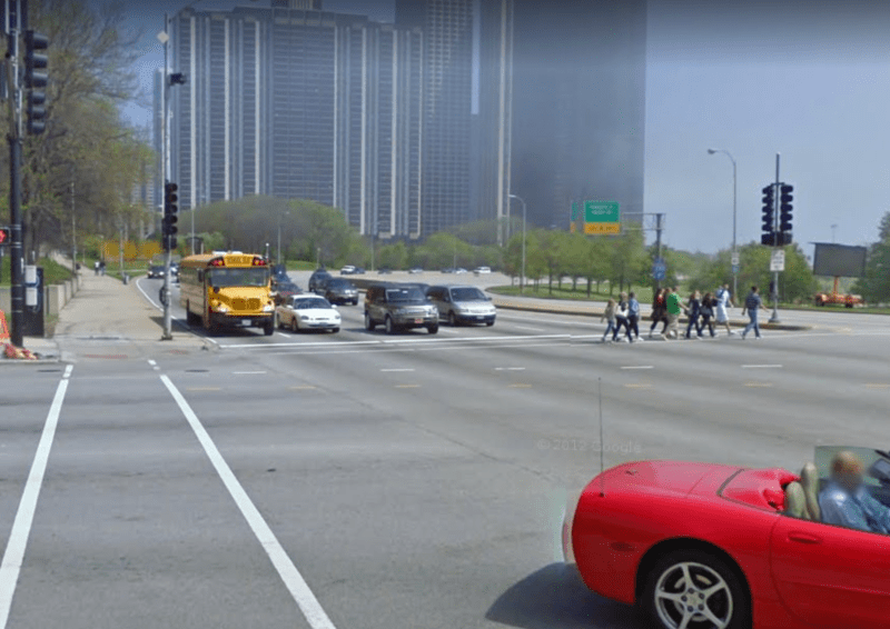 Pedestrians cross Lake Shore Drive at Monroe. Image: Google Street View