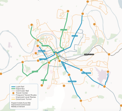 The $5.2 billion transit plan unveiled by Nashville Mayor Megan Barry last week includes five light rail lines, four rapid bus routes, and frequent bus service on 10 lines. Map: Let's Move Nashville [PDF]
