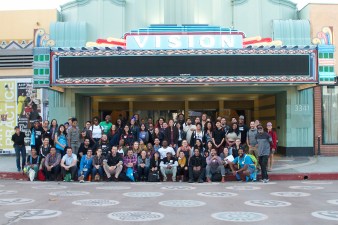Untokening attendees in front of the Vision Theater in Leimert Park, L.A. Photo: Michael Anaya