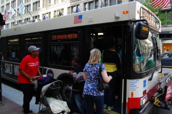 The time it takes for everyone to get on the bus can sometimes take up 20 percent of the bus's travel time. Photo: Anne Evans