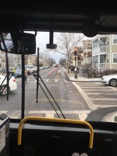 Boston set up a bus lane using orange cones today. Photo: Jacqueline Goddard