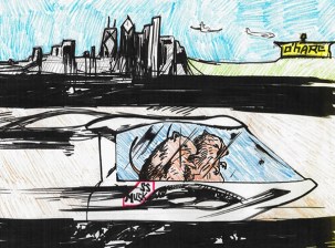 Elon Musk says he can dig a tunnel to O’Hare and transport air travelers via "electric pods." Illustration: Jonathan Roth