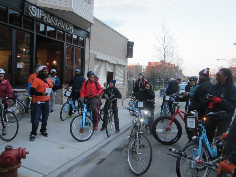 Participants in a Slow Roll Chicago tour of Bronzeville used Divvy loaner bikes. Photo: John Greenfield