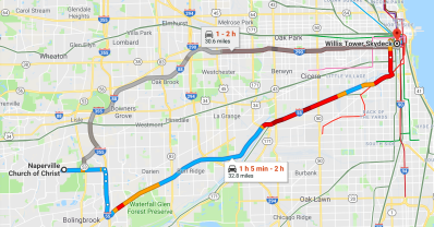 The Naperville shuttle will travel between a local church and various Loop stops. Image: Google Maps