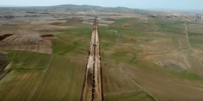 This image, from a Hyperloop promotional video, shows how the above-ground tube might look. Photo: Hyperloop TT
