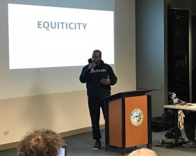 Oboi Reed speaks at the Mayor's Bicycle Advisory Council Meeting. Photo: John Greenfield