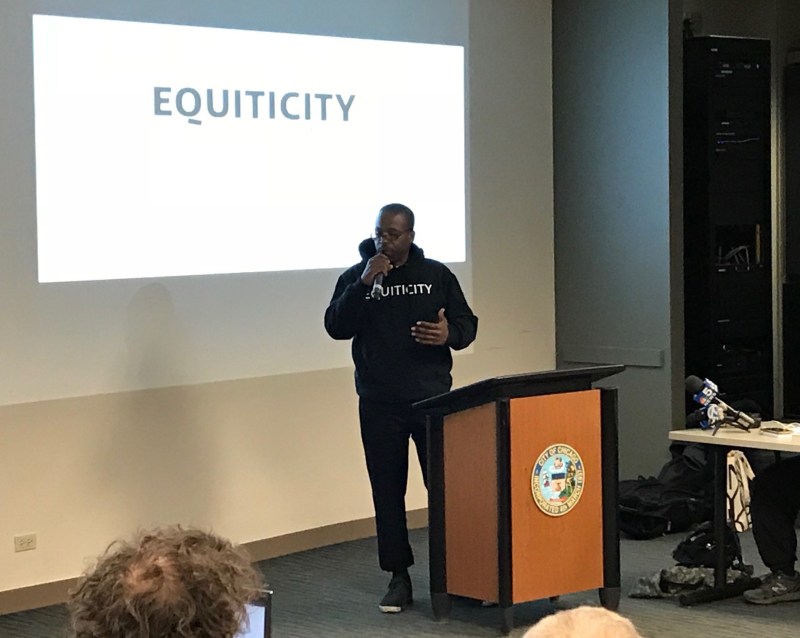 Oboi Reed speaks at the Mayor's Bicycle Advisory Council Meeting. Photo: John Greenfield