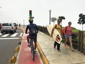 A cliffside, curb-protected bike lane in Lima. Photo: John Greenfield