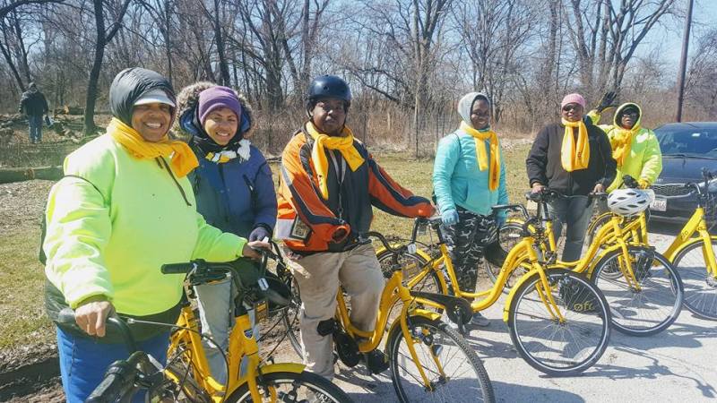 We Keep You Rollin' members ride Ofo bikes on the Far South Side. Photo: We Keep You Rollin'.