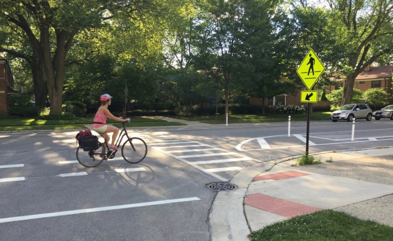 The Dodge bike lanes in Evanston. Photo: Steven Vance