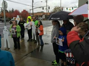 Kristi Finney, in the green coat, founded Oregon and Southeast Washington Families for Safe Streets after her son Dustin, 28, was killed by a drunk driver while biking in Portland. Photo: Kristi Finney