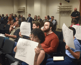 Protesters oppose Dayton's crackdown on panhandling, which was guised as a pedestrian safety measure. Photo: Social Alternative Dayton