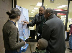 Peter Taylor from the Major Taylor Cycling Club of Chicago, center, and other South Side residents provided input at a Streets for Cycling 2020 Plan open house in 2012. Photo: John Greenfield