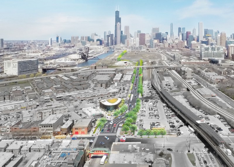 Aerial rendering of the new street layout. Image: CDOT
