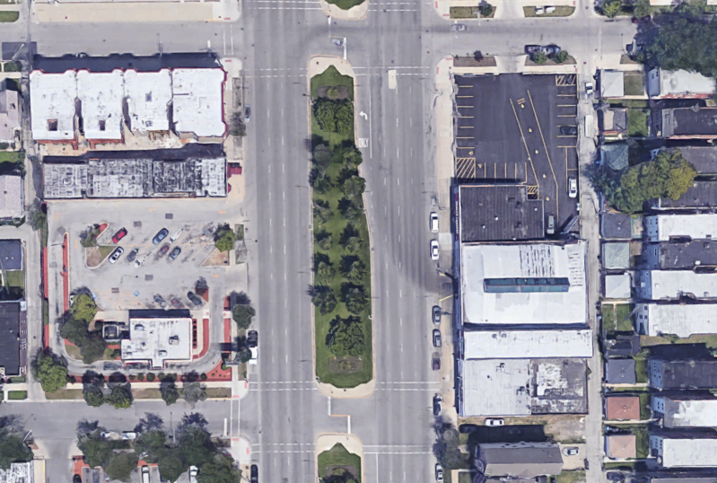 The 7200 block of S. Stony Island. CDOT has proposed a road diet with bike lanes on the avenue, which could have prevented this crash, but aldermen have blocked the change. Image: Google Maps