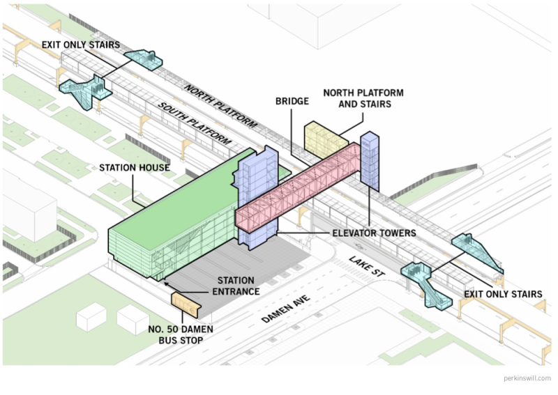 The station access elements are highlighted in this rendering. CDOT/Perkins & Will